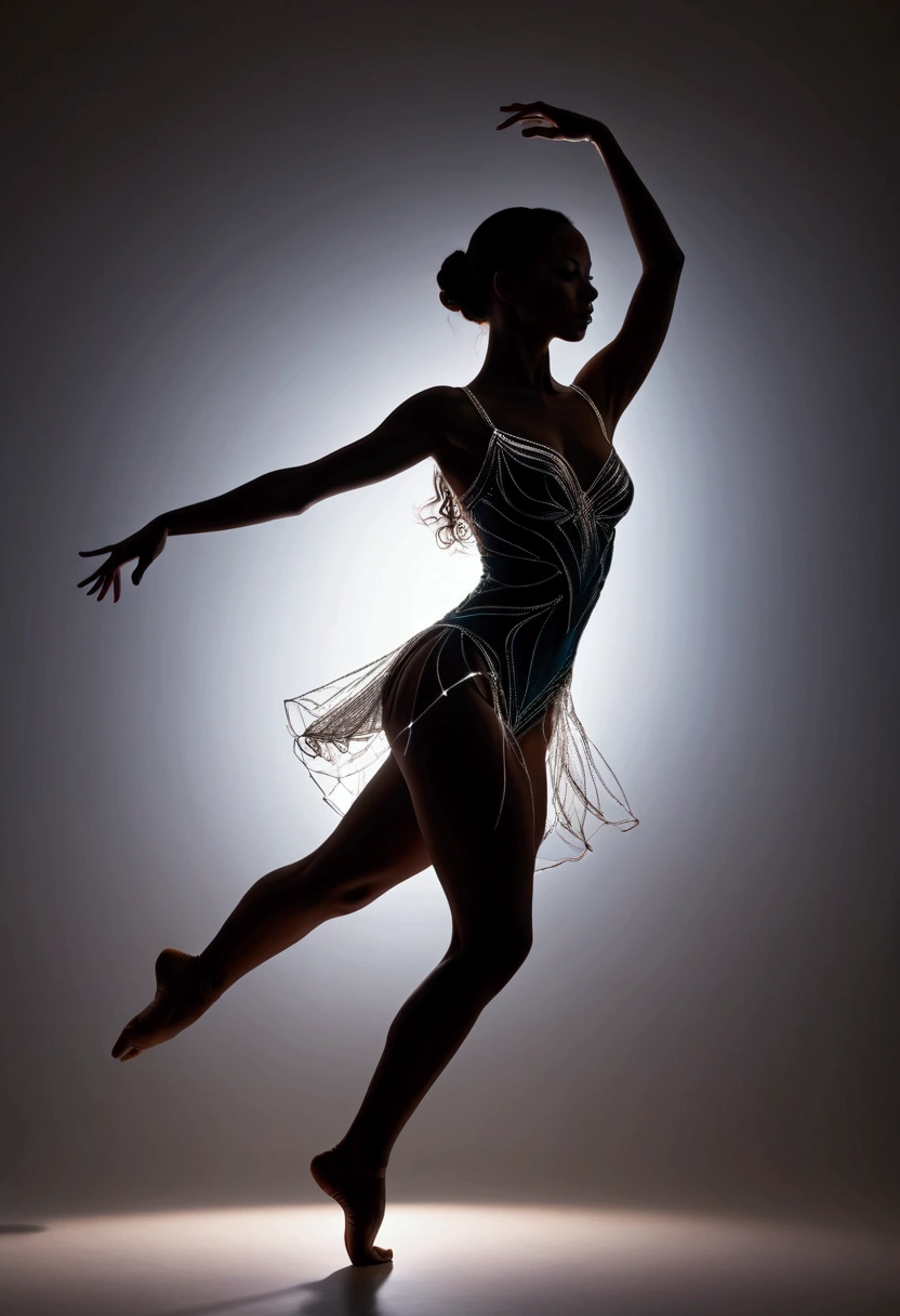 a slihouette of dancer bodyline with under exposure backlight