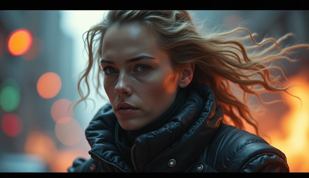 kristanna loken melting, red leather jacket, tied fur 
