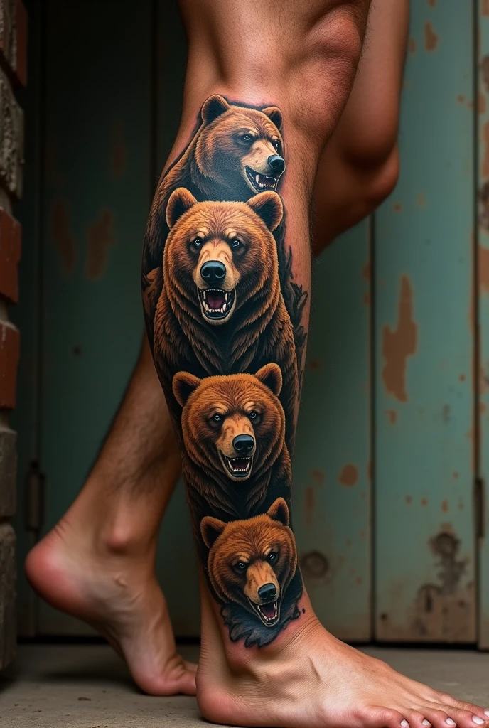 Traditional color tattoo of a grizzly bear holding a sockeye salmon
