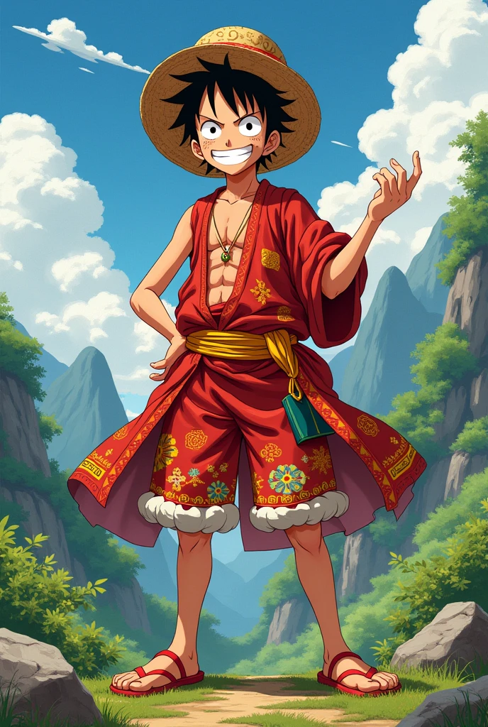 Luffy wearing philippine bahag with peace sign