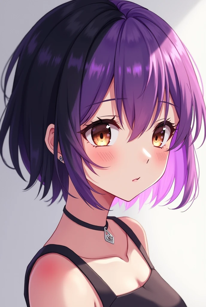 Highest quality, 8K, 4K, High resolution, (Beautifully detailed face), High Contrast,1girl,only,short hair,purple hair,heterochromia(red eyes,blue eyes),Upper Eye,Large Breasts,night,Punk clothing