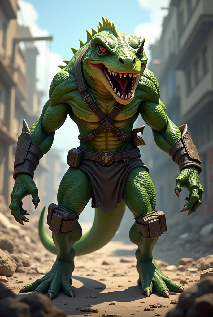 Hybrid, green skin, hunk, leather jacket, posing