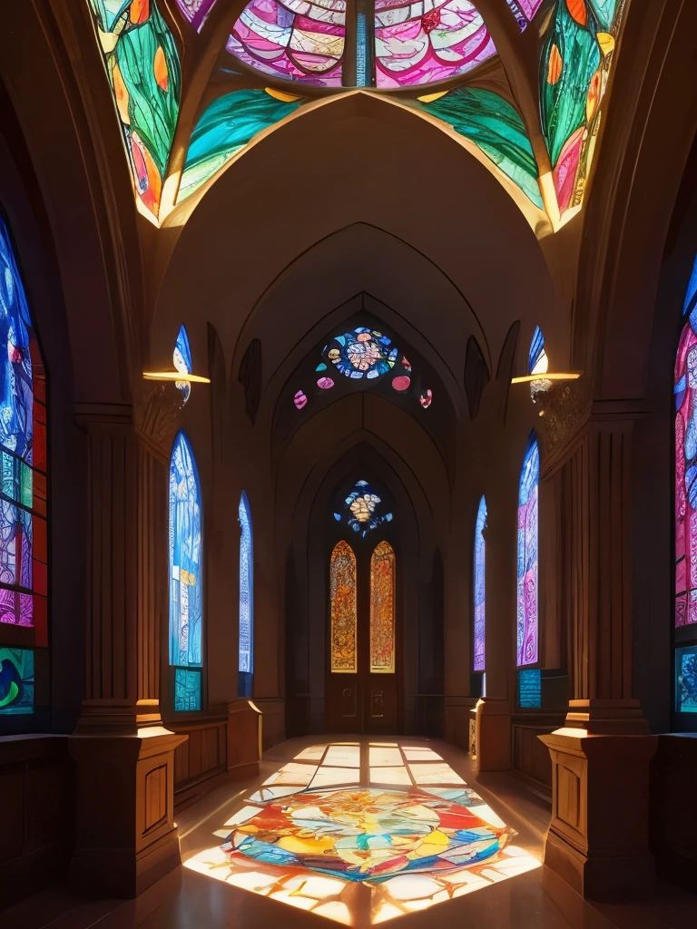 a close up of a walkway with a colorful glass roof, a mosaic by Louis Comfort Tiffany, flickr, art nouveau, stained glass!!, beautiful glass work, stained glass art, intricate stained glass, colorful glass wall, stained glass window!!!!!, magical colours and atmosphere, magical colors and atmosphere, backlit stained glass, beautiful stained glass window, stained glass, fairy tale place