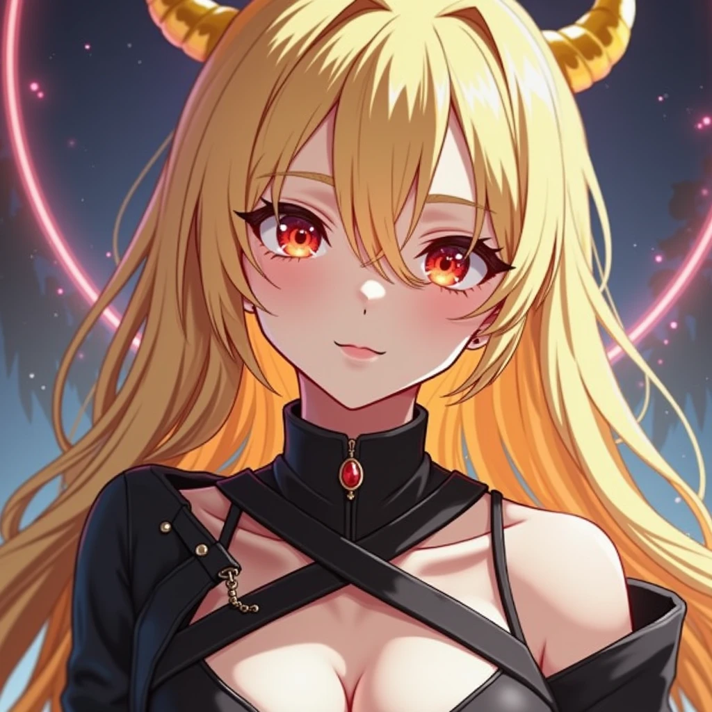 Blonde, One person, Long Hair, smile, blue eyes, Red eyes, accessories, とてもLong Hair, Horns of the beast, tears, Sparkle Effect, Background blur, Angel Halo, Highest quality, 
