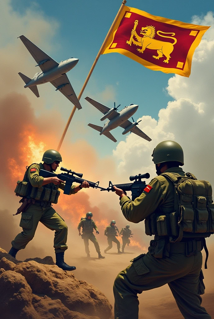 Battlefield scene of Russia fighting the United States with China