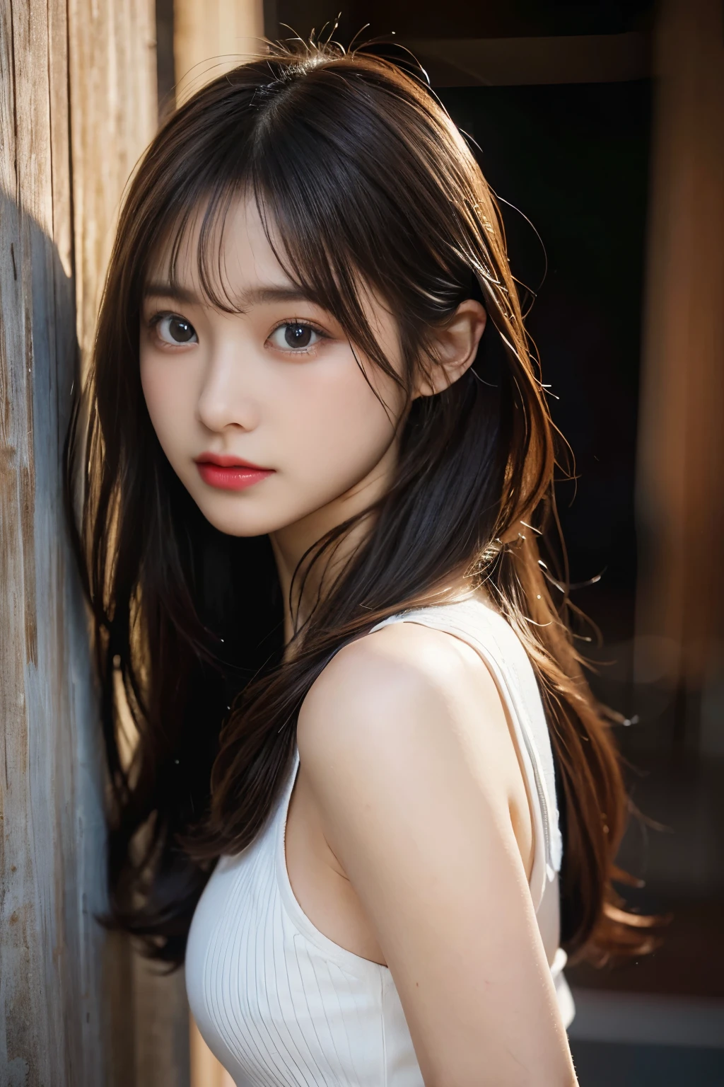 (surreal), (figure), (Improved resolution), (8K), (very detailed), (Best figure), (beautiful and detailed eyes), (highest quality), (super detailed), (masterpiece ), ( wallpaper), (detailed face), alone, 1 girl, looking at the viewer, small details, in the dark, deep shadow, discreet key, Pure erotic face ace_V1, smile, long straight hair, black shawl , 46 point diagonal bangs,plump breasts