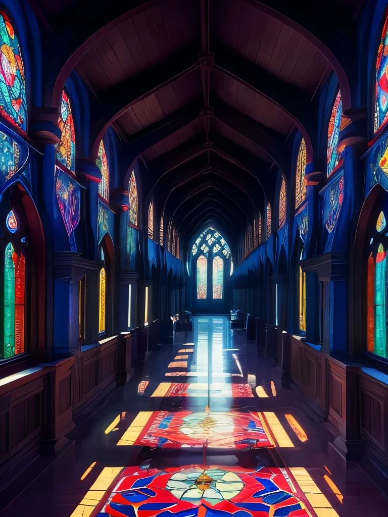 a close up of a walkway with a colorful glass roof, a mosaic by Louis Comfort Tiffany, flickr, art nouveau, stained glass!!, beautiful glass work, stained glass art, intricate stained glass, colorful glass wall, stained glass window!!!!!, magical colours and atmosphere, magical colors and atmosphere, backlit stained glass, beautiful stained glass window, stained glass, fairy tale place