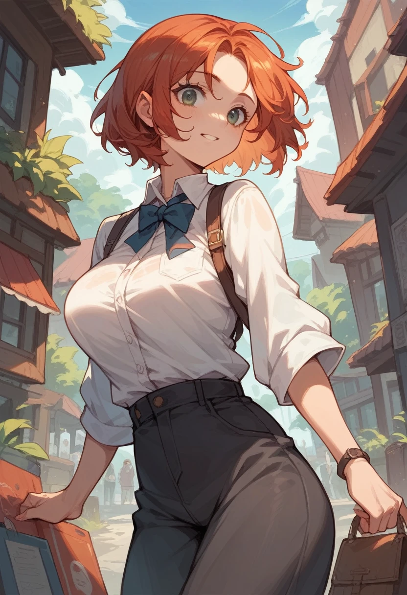 anime girl, big breasts, short hair, redhead