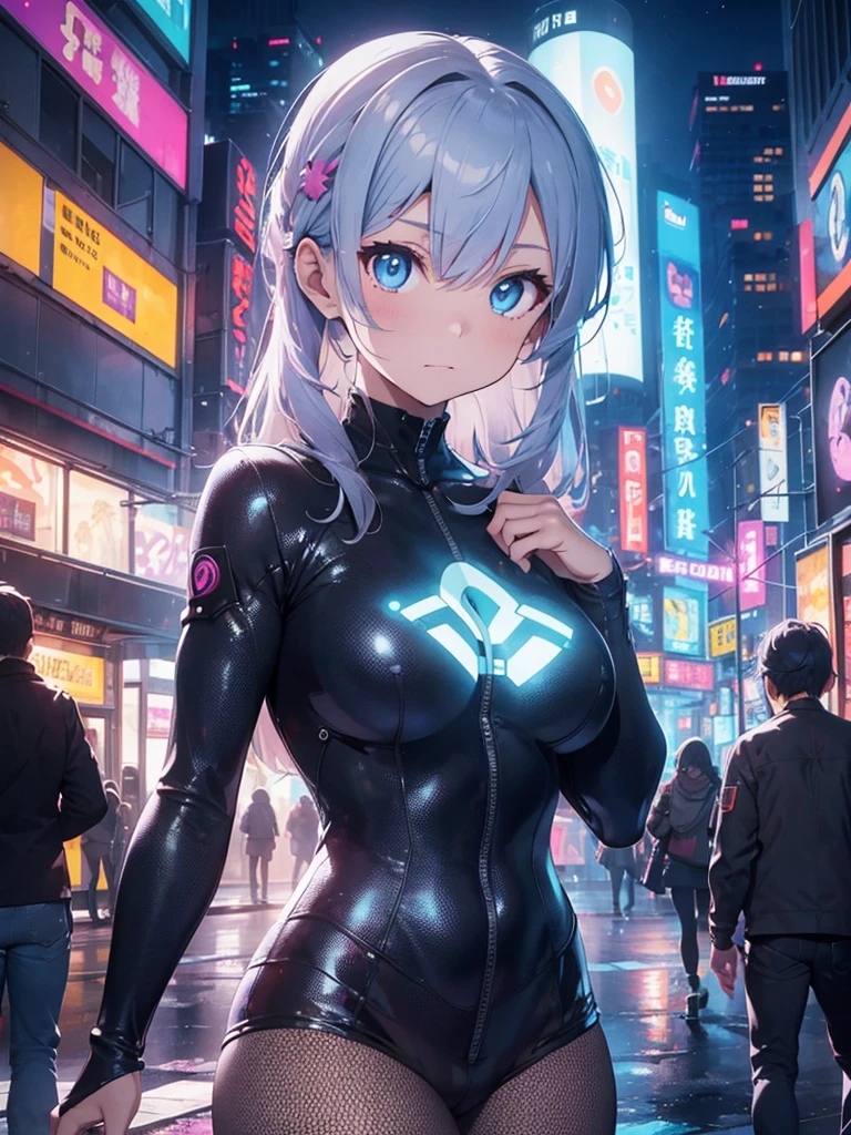 (masterpiece:1.2), (best quality:1.2), (ghost in the shell), detailed, a girl, transparent clothes, mature, blue eyes, cleavage, dark alley, (no panties), (neon:1.3), clown, scary