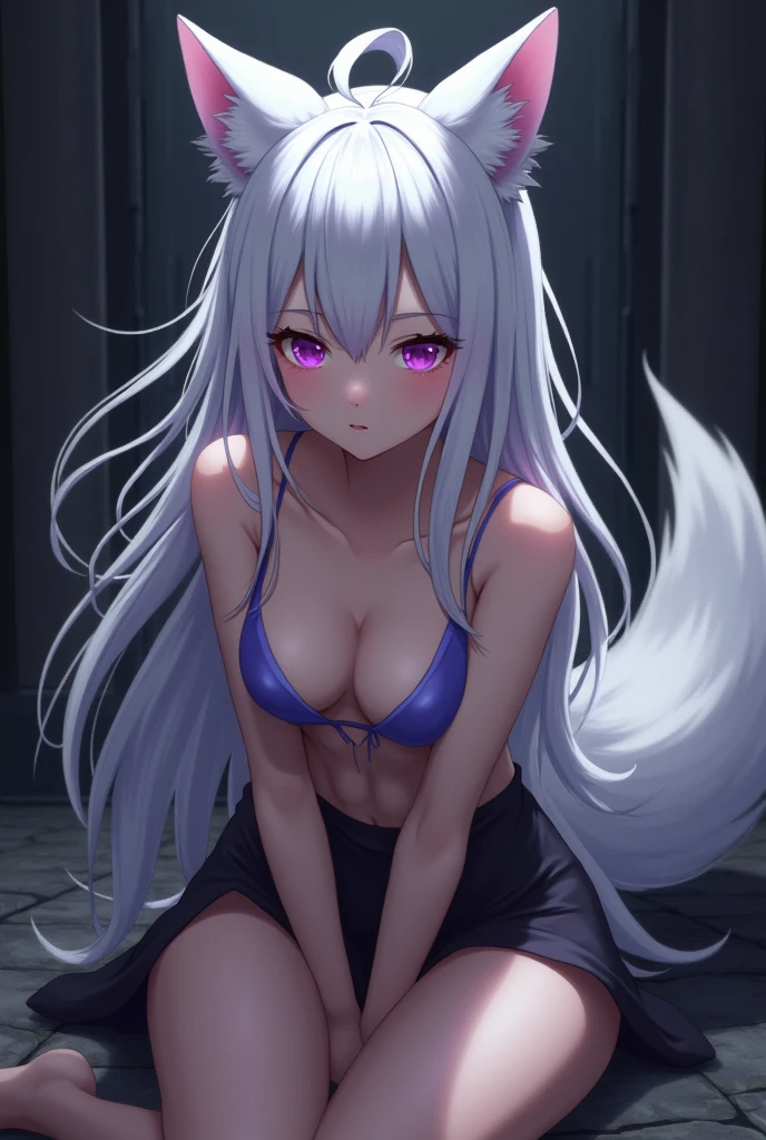 Girl naked silver hair cat ears pussy nipple erection