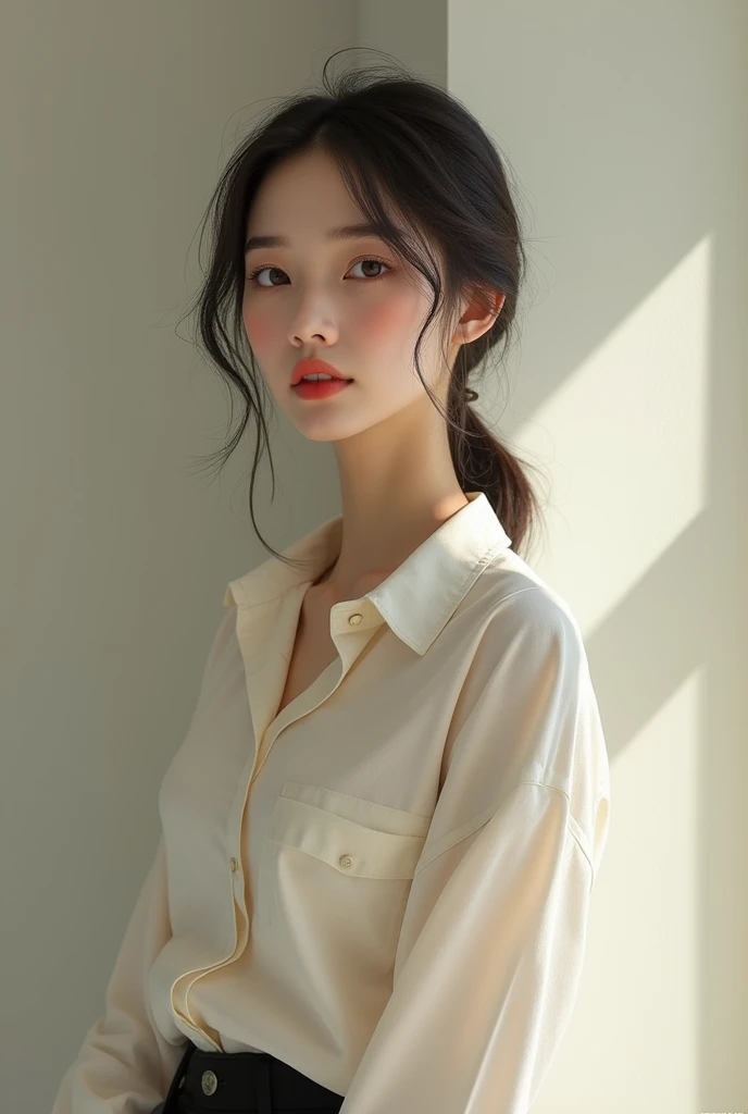 A hidden face picture of girl with open hairs white shirt for dp of Instagram