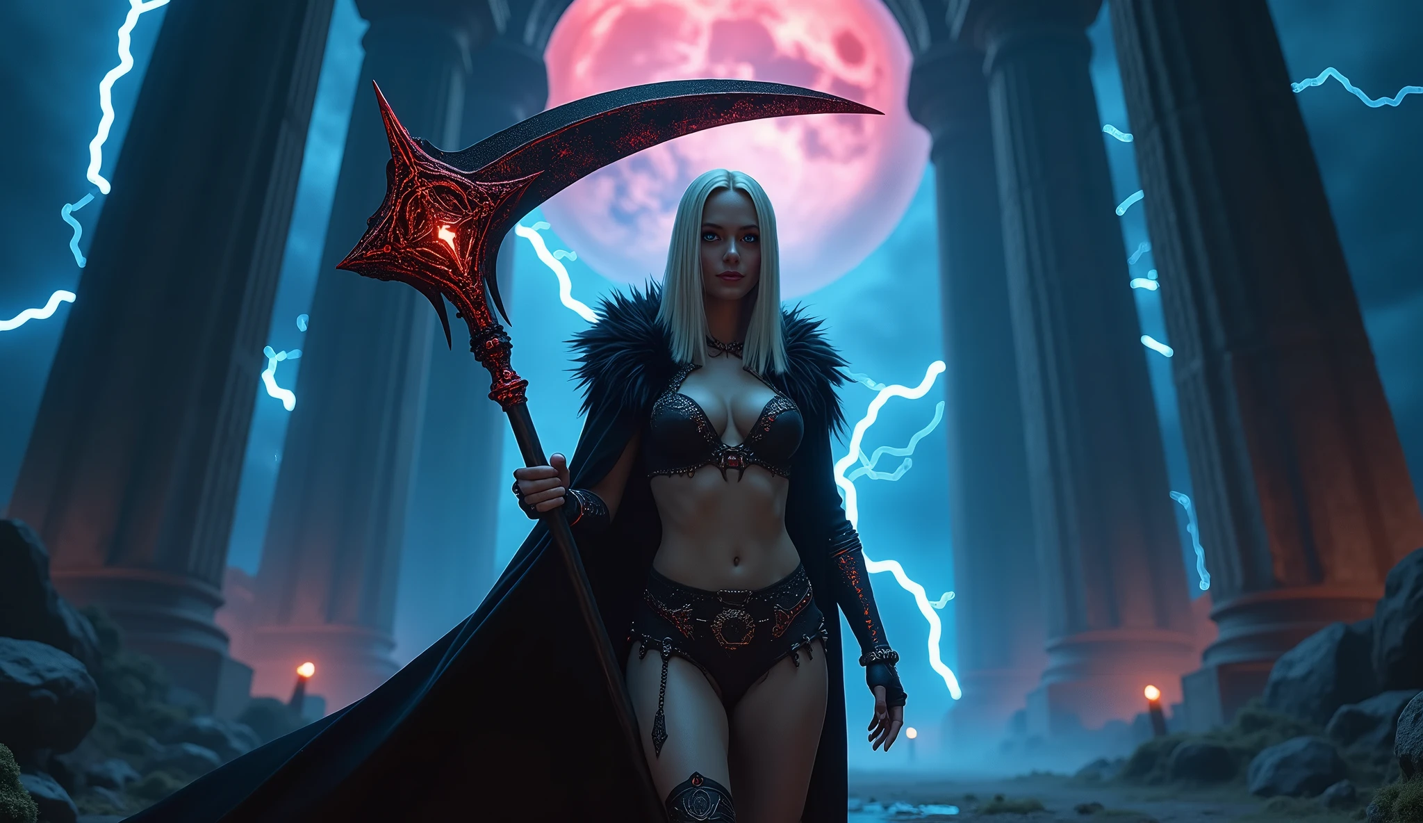 (Melhor qualidade, 4k, Masterpiece :1.3), mulher bonita, hiper realista, 1girl, (massive breasts, corpo atraente :1.2), abdominais :1.1, cabelo castanho escuro: 1.1, (molhado chuvoso, molhado pela chuva, corpo molhado :1.2), rosto ultra-detalhado, Detailed Lips, olhos detalhados, Double eyelidm, Sensual low neck dress, decote aberto, seios pendurados, pose lateral, visible curves, festa na piscina, deitado ao lado da piscina, bodysuit transparente Dourado, She's holding a spear of fire