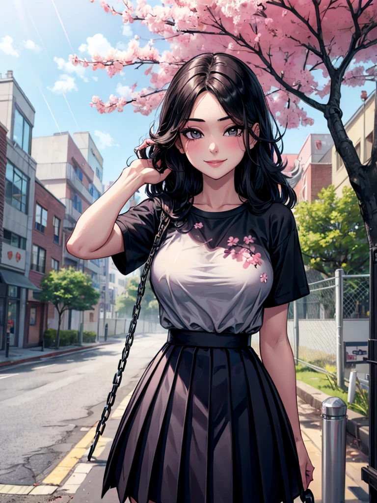 1 girl with long black hair, green eyes, only black bra and mini skirt, paint on skin, smiling, street art on background, get skirt up, show pussy, no panties,hairy pubes, hold skirt