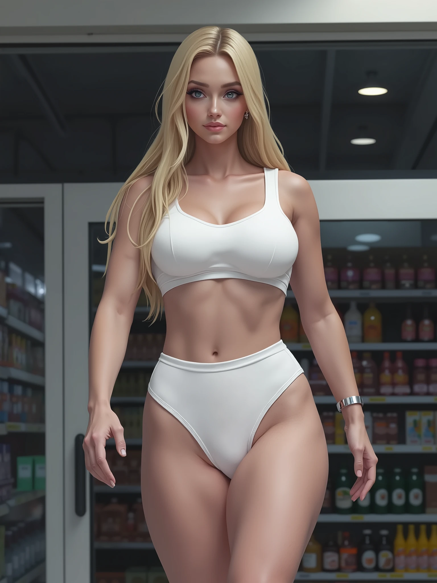 A queen walking, arabian, gorgeous face, hourglass body, flowing blonde hair, huge breasts size, naked, cloudy sky, rainy, mud puddles, soft bloom1.1, highly detailed body, ray tracing, (detailed skin complexion1.1), ambient occlusion, best quality, natural colors, 3D rendering