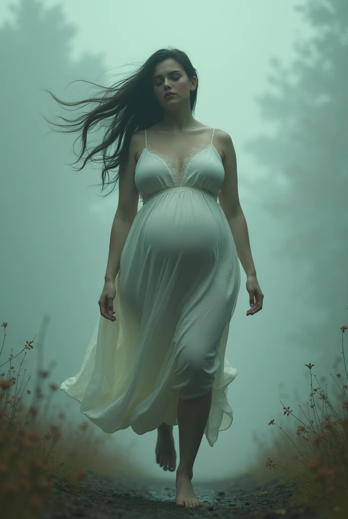 Photorealism 1.2 high definition pregnant women full white cloth very long hair hanging at dead tree with hooks on shoulder smoke effect ugly scariest face blood Asian rain forest background dusk effect zombie face deep jungle full white dress floating in the air night dramatic view cinematography view laugh with fangs ugly scariest face floating at the river moonlight