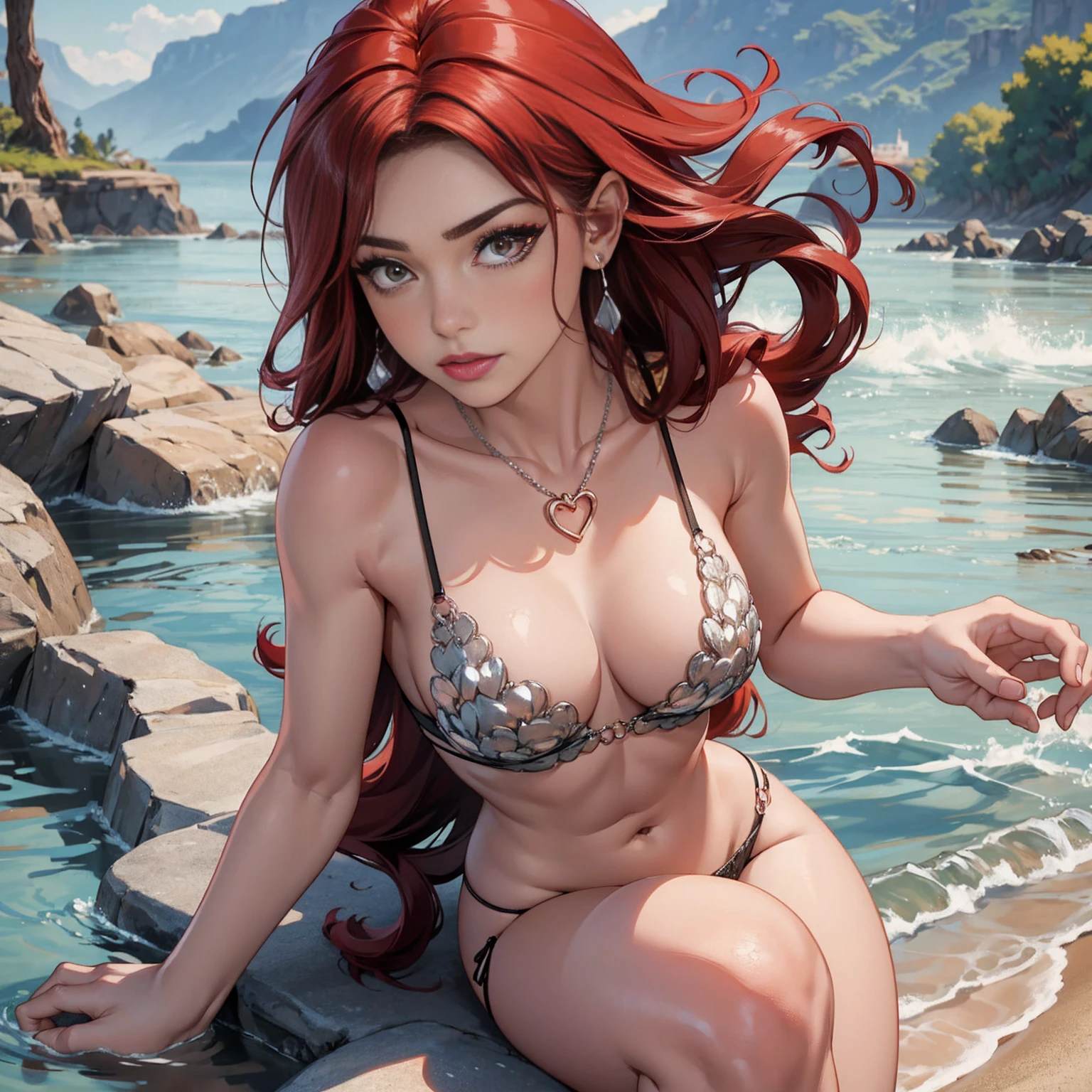 (((Masterpiece))), extremely realistic, vivid details, extremely detailed, 4k, Extremely sexy transsexual woman with a big veiny cock, Mohawk hair, ((transsexual)), ((1 hard cock)), she is posing at deserted beach,, She has perfect mohawk hair, ((spiky hair)), she is extremely seductive and wants you to join her for some fun action, she is calling for you, ((seductive smile 1.2)), (sexy smile aroused stare at camera:1), she is looking straight at you, (((eye contact))), she is ready for action, her cock is longing to be deep in your throat, her cock is throbbing, (( throbbing cock )), she has perfect body figure and ripped muscles, flat chest, ((sexy body 1.2)), ((Perfect waistline)), (realistic human skin:1.6), her eyes are so beautiful, ((eye focus)), beautiful face, drop dead gorgeous, (intricate details: 1.6)