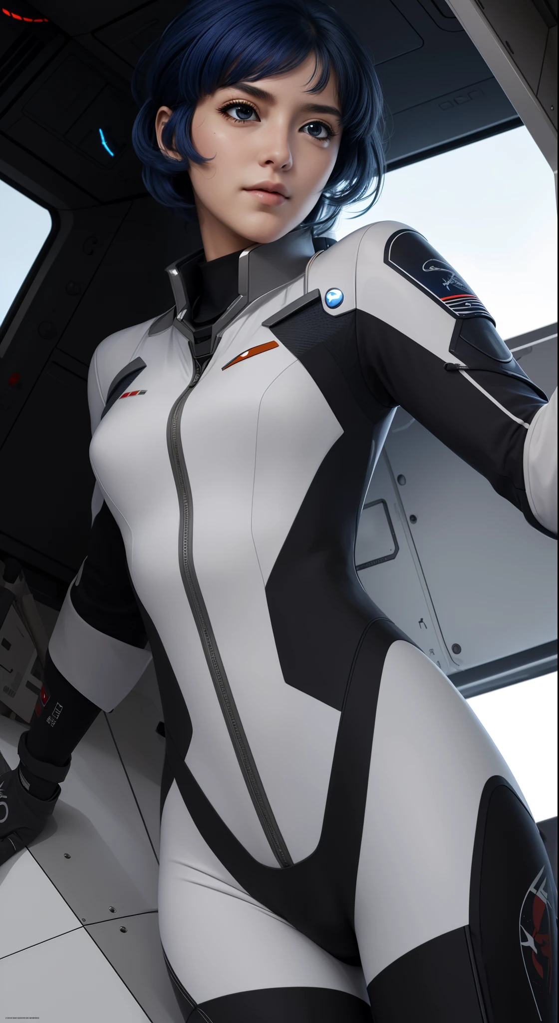 (best quality), (masterpiece),(ultra-detailed:1.2),photorealistic,ultra high res, 1girl, kusuha, pilot suit, futuristic, inside the Space Battleship, 