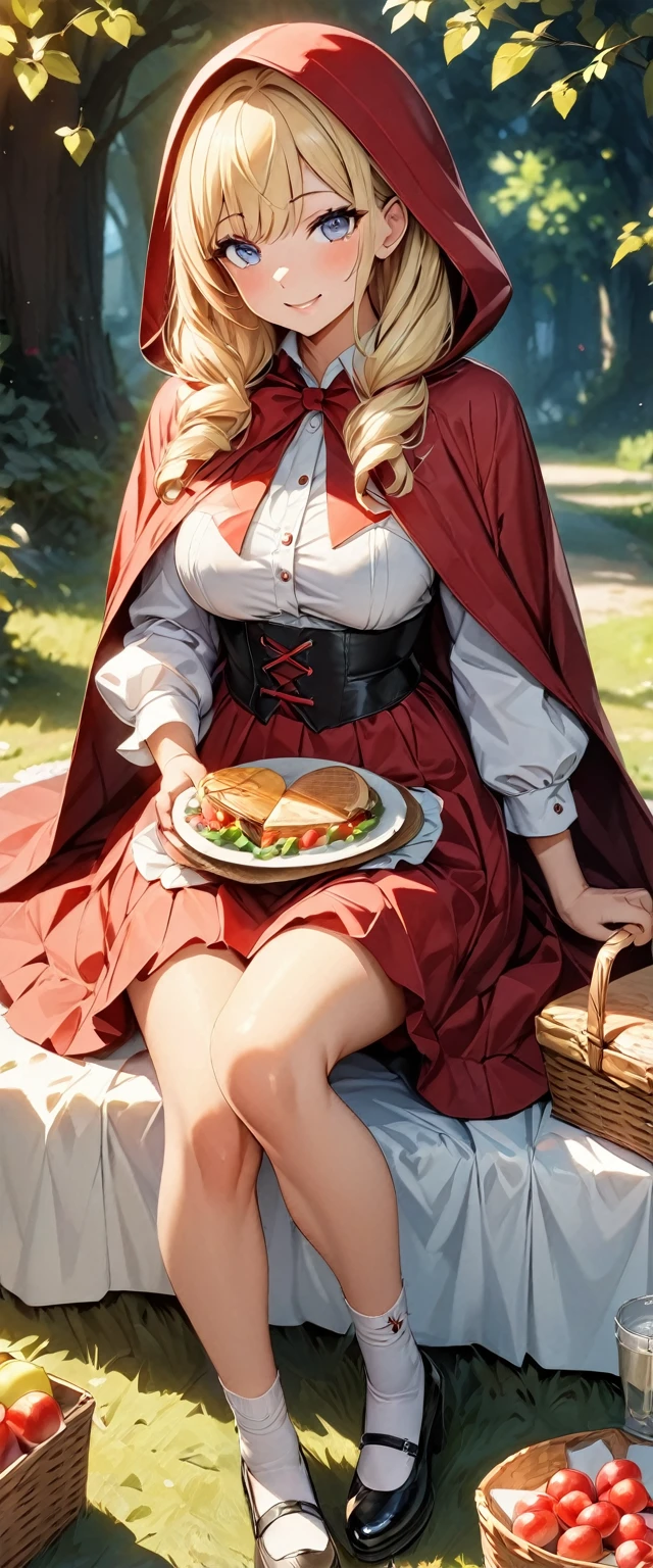 (hetero),(1girl and 1boy:1.4),(best quality, masterpiece),(porno magazine cover),(a 40yo milf red riding hood is get fuck from behind by a old hunter:1.4),(muscle,abs),(oily white skin:1.3),earring,(milf is (naked,hairlessness),(showing off naked huge sagging breasts:1.5),(holding brown basket:1.2),(blonde hair),(frustrated:1.4),(embarrassed:1.3),(shed tears:1.2),(naked pussy,creampie:1.2),(absurdres:1.4),(in picnic),photorealistic