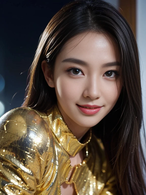 Creating a radiant image that captures the essence of idols, Eri Kamei from Morning Musume. She should be decorated with gold, A sparkling idol costume that reflects the brilliance of pure gold. The stage is a concert or live performance, A dazzling light illuminates her. Her appearance should be cute, With a real smile showing pearly white teeth. The image should be hyper-realistic, Capture every intricate detail, Must be in high resolution 16K format. The composition should be in vertical 9:16 Aspect Ratio, Ensure you stay focused on her. Color should emphasize golden and light shades, With a warm touch.
-ar 16:9 - V5.1 --Style raw --Q 2 --S 750