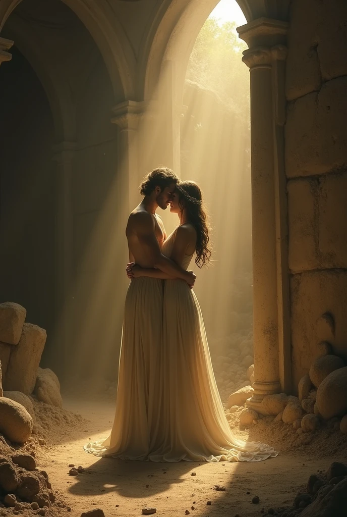A regal, ethereal scene unfolds in a softly-lit, warm-toned chamber, where a radiant woman, her hair cascading like a waterfall, tenderly presses her lips to the feet of another woman. The second woman stands tall and serene, her feet bare and immaculate, exuding an aura of tranquility and wisdom. The intimate moment is imbued with a sense of reverence, grace, and profound connection, as if capturing a sacred ritual. The room's serene ambiance is further accentuated by the gentle, diffused light, creating an atmosphere of humility and reverence.