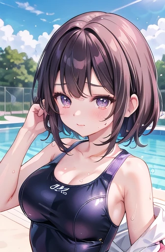 Swimwearを着た二人の女性がNext to the poolに立っている, wet Swimwear, is wearing a Swimwear, Swimwear, Next to the pool, Wearing a leotard, Alena Aenami and Lilia Alvarado, Ayami Kojima and Ryde Caldwell, Ilya Kuvshinov. 4k yen, Cute girl in a tank top, Swimwear, Two beautiful anime girls,Large Breasts