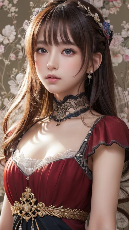 (masterpiece:1.3), (8k, Realistic, RAW Photos, Best image quality: 1.4), Japanese 、18-year-old,(Random Hairstyles:1.2)、Cleavage:1.2、Highly detailed face、Attention to detail、double eyelid、Chest to chest、Sharp focus:1.2、Beautiful woman:1.4、Light brown hair、Highest quality、masterpiece、Ultra-high resolution、(Realistic:1.4)、Highly detailed and professionally lit smiles、Loose fitting steampunk outfit、Shoulder out、thin、Serious expression、Holding a gorgeous necklace in her right hand, In the city、Eat dinner