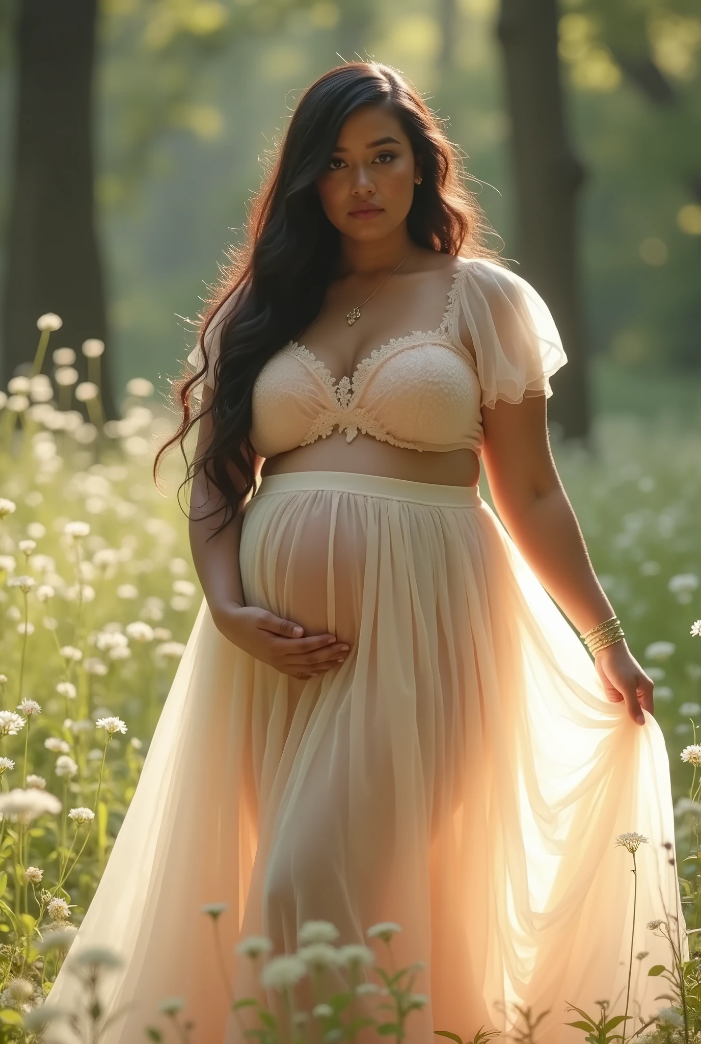Create a beautiful woman with milk in her breasts 
