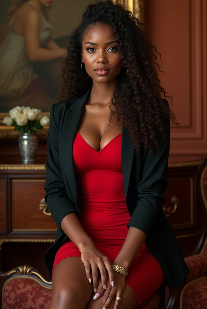 beautiful african woman long straight hair, mulher branca, Businesswoman, Wearing the Gucci-inspired summer collection , Milan Fashion Week, MFW, NYFW, Estilo Vogue, corpo todo, Feliz, arquetipo criativa, olhando para camera, em uma cafeteria, Diferentes poses, Sitting not bench