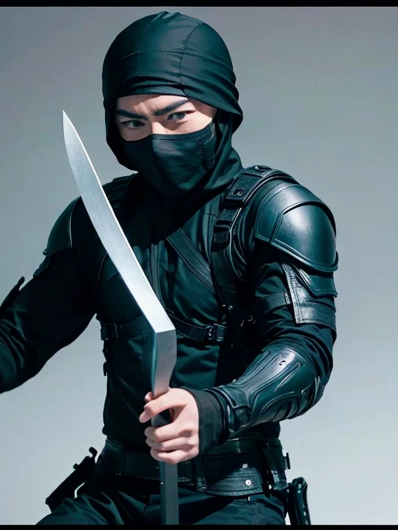 Ninja、assassin、Black attire、Short knife、Black Mask、In the shadows、Move silently、Calm expression, male, 