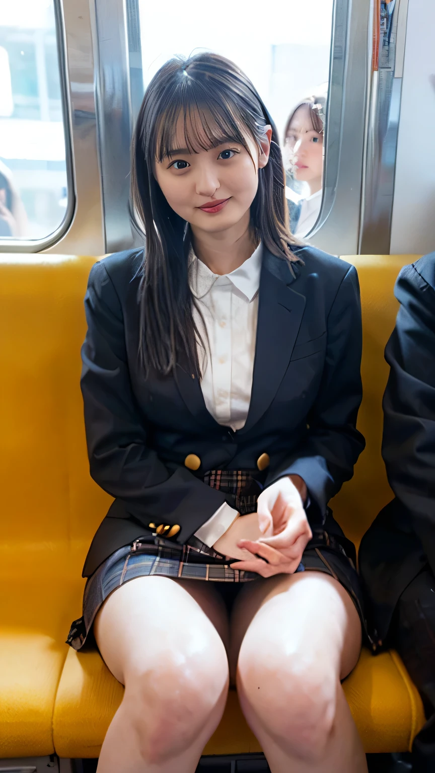 (masterpiece, Highest quality, 8k, RAW Photos, beautifully、beautiful:1.2), Intricate details, indirect lighting, Realistic, whole body, Sitting on a chair on the train、Business jacket、Tight Skirt、Gazing at the audience、smile、Happy、Voyeur、 High School Uniform、 woman&#39;training , Chair to sit under skirt,Ultra-high resolution,8k,Bokeh,Sharp focus,Highly detailed face,Spanish Girls,beautiful足,thin,(Small breasts),Super Detail Eyes
