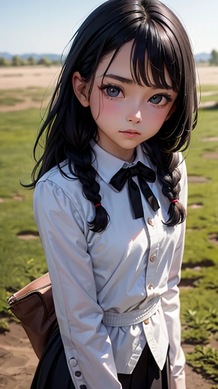 One Woman, alone, alone Focus, Cowboy Shot, Portraiture,Beaver,((Black Hair)), Braiding, Very beautiful eyes, work, White knit, (Small TI quality, Very detailed,uniform,Touched by many men