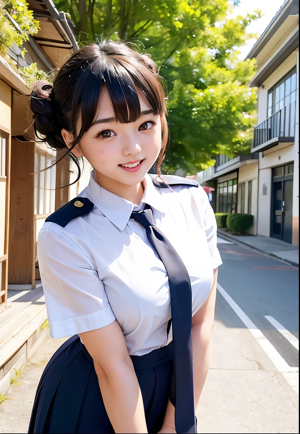 18 years old、、uniform、big breasts、shortcut、black hair