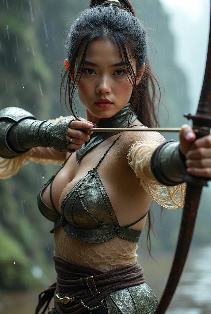 Nude, naked, (vagina exposed), nipples, big breast, huge breast, gigantic breast, bamboo forest background,A look of determination,colorful vivid octane render, cybernetic and highly detailed, loba andrade from apex legends, created in unreal engine 5, made in unreal engine 5, trending on unreal engine 5, Antique portraits, Martial arts fantasy style 8k octane rendering, rendered in unreal 5, rendered in high octane, fighting pose, holding archer