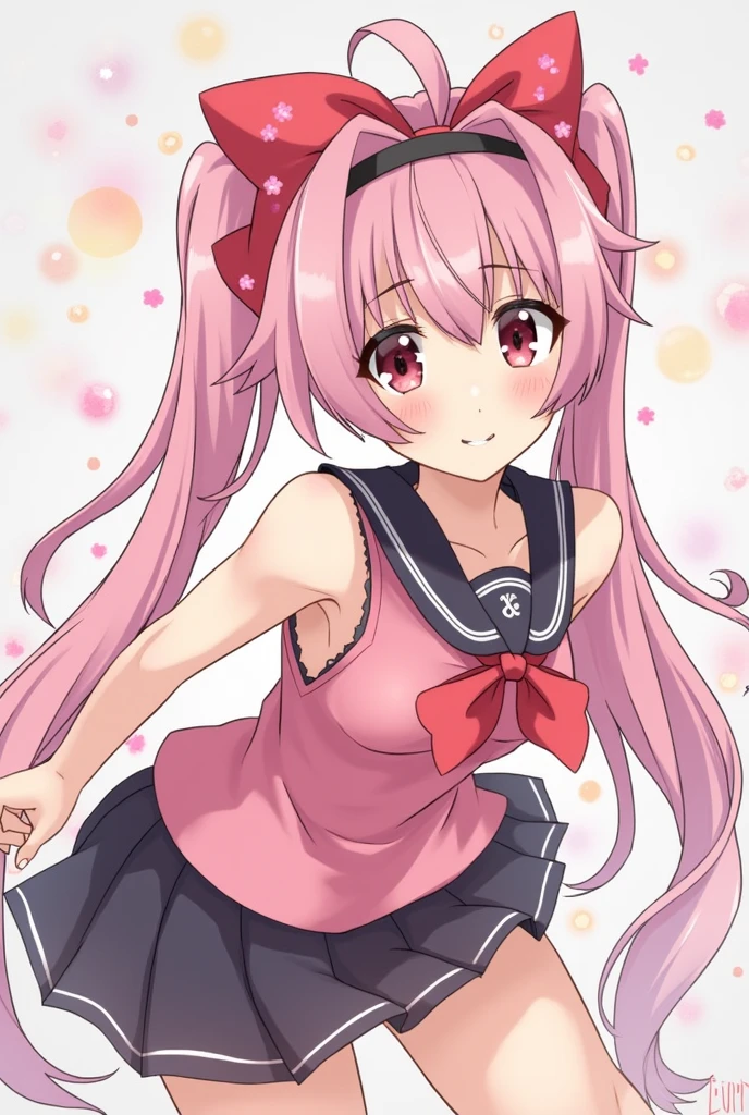 <lora:MIMI_HTS:0.8> MIMIHTS, 1girl, soro, pink hair, twintails, long hair, hair ribbon, brown eyes, drill hair,
dark blue buruma, blush, gym uniform, open mouth, cowboy Shot,
masterpiece, high quality, very_high_resolution, large_filesize, full color,
