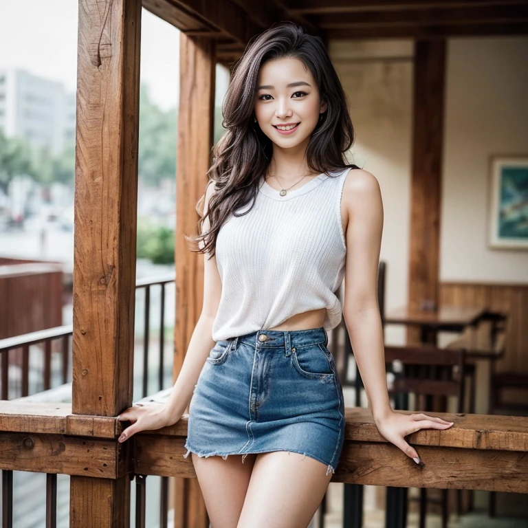 15 age, Adorable, Russian girl, 15 age, Portrait ,Tank Tops、a miniskirt、Panchira、 thighs thighs thighs thighs, (High color saturation,catchlight:1.0), (highlydetailed skin), (Best Quality:1.0), (超A high resolution:1.0) ,(photographrealistic:1.0), (ultra-detailliert:1.0), (8K, Raw photo:1.1),( Smile:0.8),Looking at Viewer, showing full body,