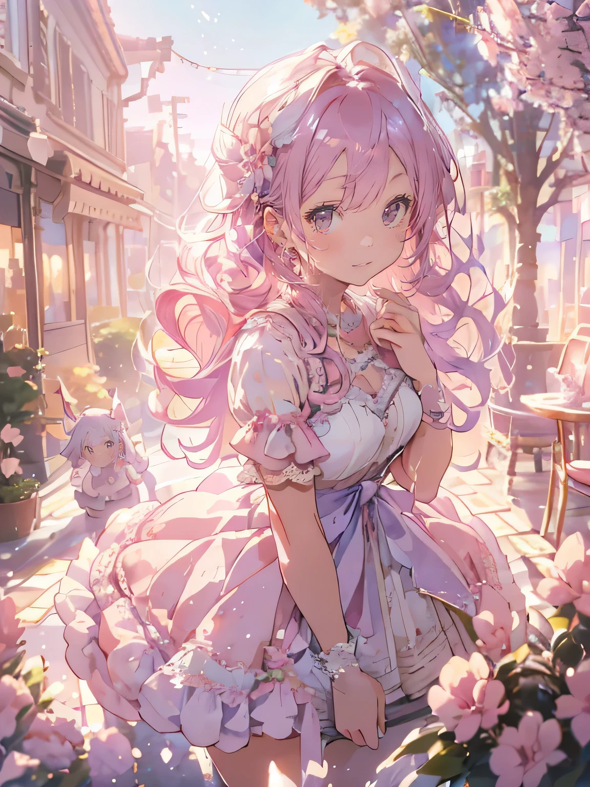 ((Beautifully, beautiful, Very detailed, masterpiece, high quality, confuse, high resolution, Full HD, 16K)),((Giant pastel colored macarons))),(Lots of macarons),((floating in the air)),Fairy tale princess,(Happy), pleasure, (Smile, laughter), (Pink prom dress:1.5,Macaroon pattern dress:1.5,Decorate with lace, Decoration and jewelry:1.1,),(Bob, curls, Pink Hair),(Purple Eyes, big eyes, White skin), Slim, Soft Edge, Soft lines, Saturated colors, Vibrant colors, Pastel colors, Warm lighting, Soft lighting, fantasy, Romantic atmosphere, Dreamy atmosphere,
