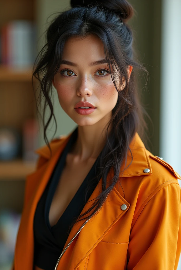 (very beautiful girl) ,(kpop idol, korean beauty, Korean and Japanese mix), (raw photo:1.2), (photorealistic:1.4), very detailed eyes and face, beautiful detailed eyes, huge file size, super detailed, high resolution, very detailed, masterpiece,unified, 8k wallpaper, amazing, Fine details, masterpiece, best quality, , light on face, cinematic lighting, 1girl, ((gigantic breasts:1.4)),((wearing a open jacket: 1.6.))