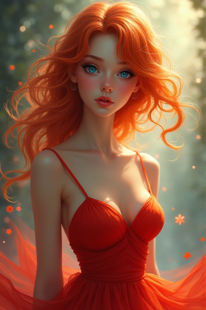 Lady,Red hair,dress,beautiful,anime,tattoo
