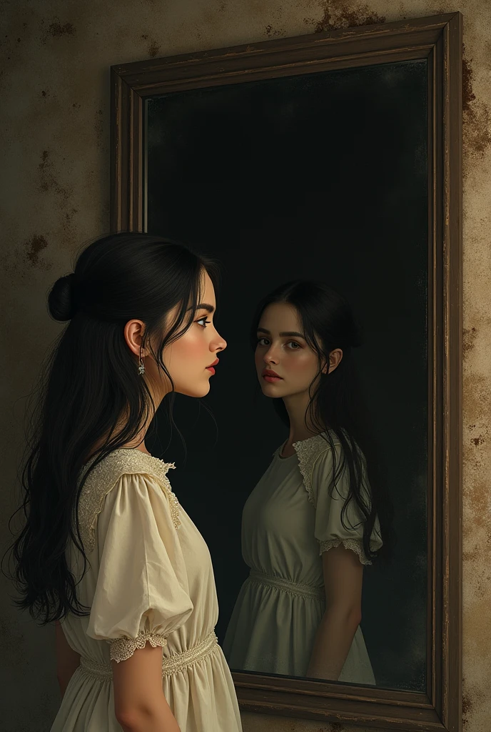 dusk, moody, gloomy, intimate close up portrait of a beautiful vampire princess, perfect shiny ivory skin, flushed, smoldering eyes, (perfect face), cleavage, shiny long black hair, frills, (Albert Lynch), J. C. Leyendecker, Ruan Jia, Gaston Bussiere, Alexandre Cabanel, WLOP, best quality
