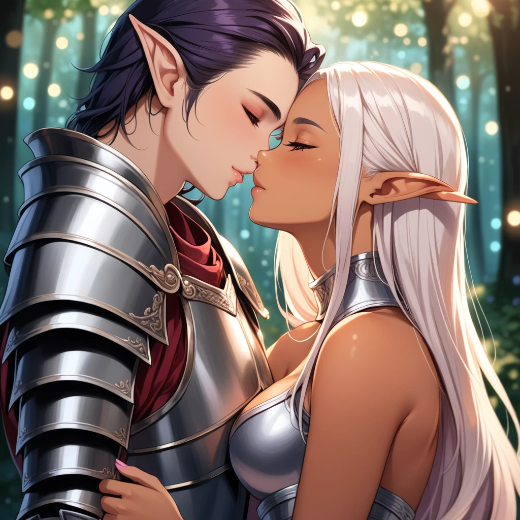 ((heterosexual couple: 1.4, of elves in beautiful elf clothes, hugging each other, with bows and arrows on their backs: 1.5 sensual pose and in love)), highly detailed fantasy art, detailed fantasy digital art, digital art illustration of science fiction, surreal digital artwork, 32k, ((Best quality)), ((Masterpiece)), (highly detailed:1.3), 3D, beautiful luminescent particles: 1.4, 32k