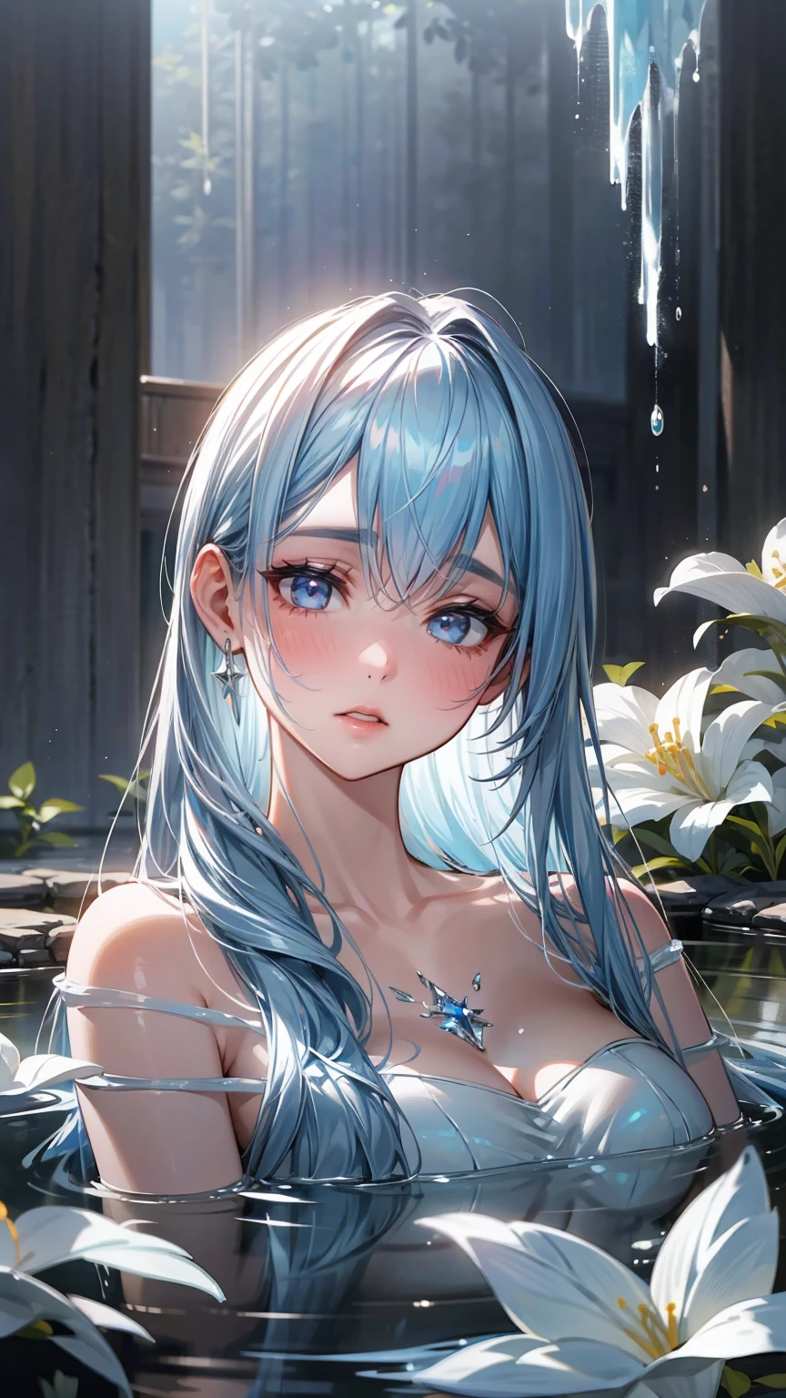 (best quality,highres:1.2),ultra-detailed,natural lighting,captivating,ethereal,airy,delicate portrait,beautiful detailed eyes,beautiful detailed lips"frozen in time" vibe,garden backdrop,sparkling sunlight,stunning reflection on water,serene expression,graceful pose,dreamy atmosphere,soft colors,painting-like aesthetic,subtle brushstrokes,photorealistic rendering, full body , big ass 