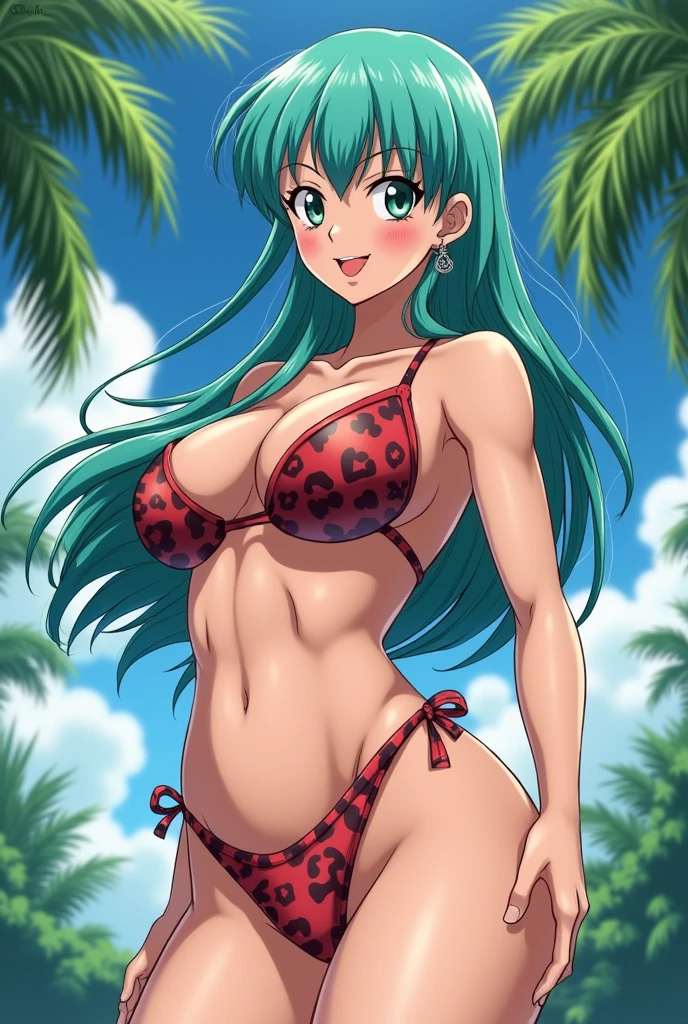 (best quality:1.3), Saori Kido, ((green eyes)), busty, seductive, sexy, Curvy, (beach), (thong bikini), ((american plan))