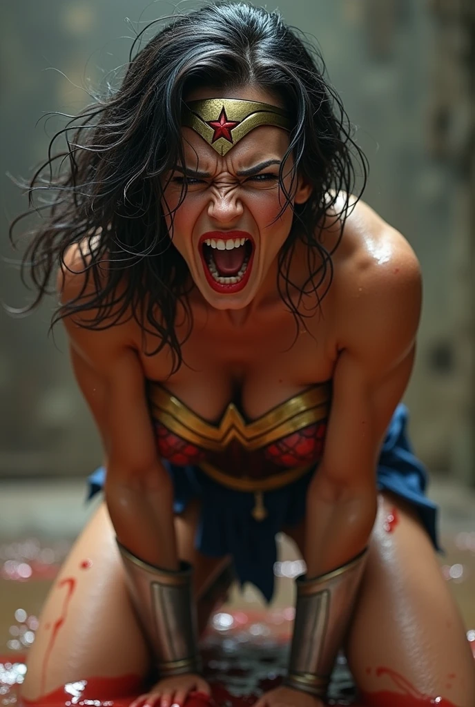 ((MULHER-MARAVILHA welcome to the farm, forced to crawl in the mud)), ((Emotional expression,expression of pain and despair, gritando de dor, Expression of suffering, olhos arregalados)),(Wonder Woman barefoot,in the middle of the mud, suja de lama), ((SUPERHEROINE WONDER WOMAN CORNERED IN FEAR), (She's crying a loa tem cabelo preto, ela tem cabelo longo)), ((She wears a thick metal necklace around her neck..)), (Ela esta vestindo roupas imorais, she is wearing indecent clothes), (obra-prima, melhor qualidade) 1.5, 1 garota, sozinho, (sexy, mulher bonita, rosto perfeito, olhos perfeitos), corpo inteiro. ((She's wearing starry lace panties)), ((she's on all fours, rastejando na LAMA, pernas abertas, tears running down your face)), ((Shibari)), ((rope bondage)), ((arms behind the back)), ((Totalmente amarrado)), ((Fortemente contido com cordas)), (((Emotional expression,expression of pain and despair, gritando de dor, Expression of suffering, olhos arregalados, expression of fear, corpo se contorcendo de dor))), ((full body view))