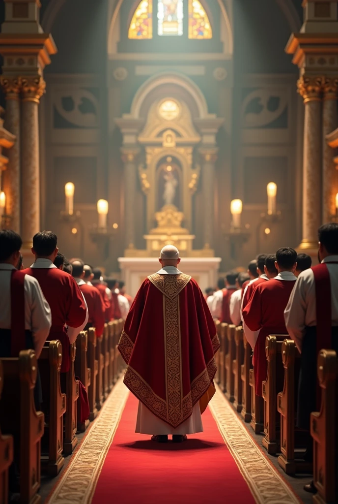 Create images of a cardinal giving a sermon at Sunday mass.