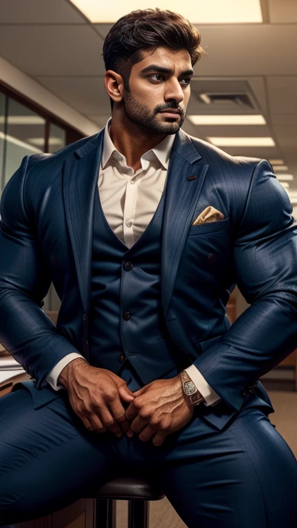 Indian gurjar ARJUN gay man in business suit with underwear, standing in office with spread legs, huge bulge, seductive, hot poses, pornography, erotic, exotic 