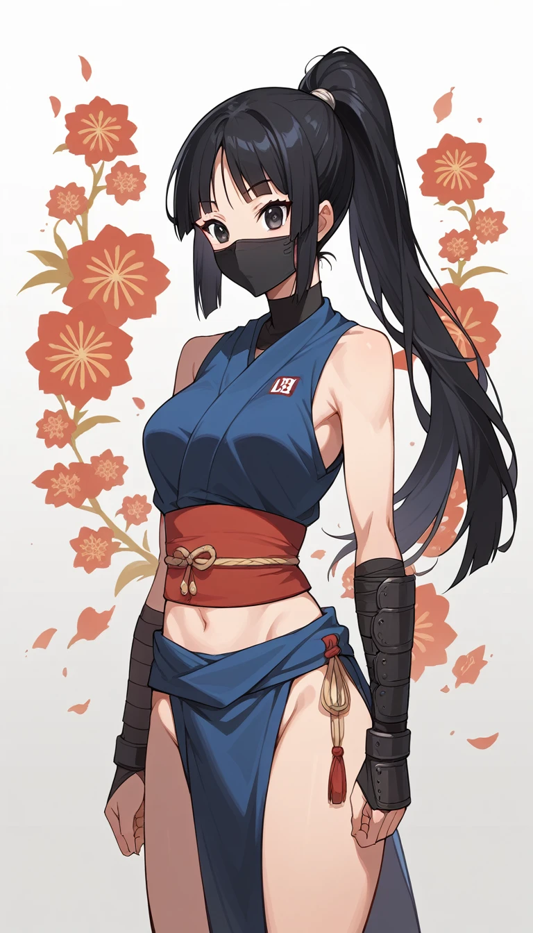 Score 9, Score 8 up, Score 7 up, The evaluation is questionable,
Detailed Background, Glowing Skin,,Mio Akiyama, ponytail, bangs, black hair, black eyes, Hime cut,
{best quality}, {very aesthetic}, {ultra-detailed}, {best illustration},nsfw, ninja girl, Ninja Mask, loincloth, cool,Anime Style,high quality,masterpiece,Very detailed