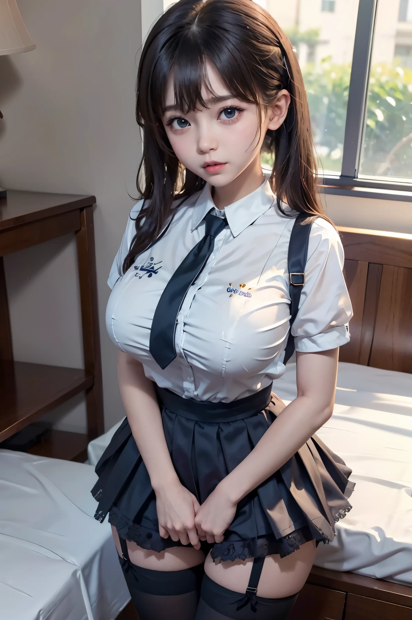 A girl,  cute , maturbate, big breast, sexy, short dress, twin tail,  CG Unity 8k Wallpaper,  in uniform school thin silk wet , open v chested petticoat
