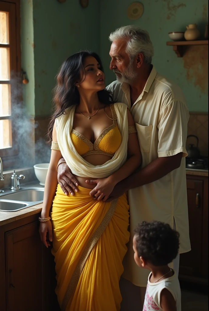 Actress asin wearing bath towel hugged by an old men from her behind grabbing her waist his penis penetrating into her vagina, and fucking her hard