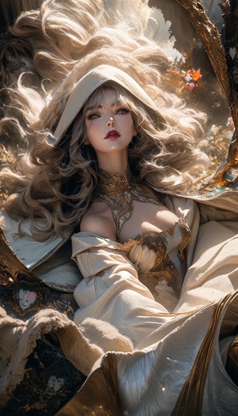 best quality,4k,8k,highres,masterpiece:1.2,ultra-detailed,realistic:1.37, HDR,UHD,studio lighting,ultra-fine painting,sharp focus,physically-based rendering,extreme detail description,professional,vivid colors,bokeh, portraits,web,subtle lighting,dark atmosphere, (cocoon:1.2), brown haired girl,