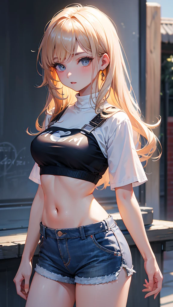 [1girl, Naruto Uzumaki as a girl, female Naruto Uzumaki, gender-swapped Naruto, Naruko, Naruto as a female, gender swap, female Naruto Uzumaki (anime: Naruto), female/girl/woman, beautiful blond hair, luscious blond locks, radiant blond tresses, striking blond mane, blond hair cascading down, blue eyes, captivating azure orbs, mesmerizing sapphire gaze, beautiful blue eyes, piercing blue gaze, detailed blue eyes, intricately designed irises, perfect eyes, flawless ocular features, nice figure, graceful silhouette, elegant physique, alluring form, great body, toned physique, well-proportioned frame, good feminine figure, feminine contours, shapely physique, great curves, voluptuous curves, hourglass figure, describe modern clothes she could wear, fashionable modern outfit, trendy ensemble, stylish attire, chic wardrobe, contemporary clothing, modern fashion sense, [Complete Outfit Description]: A fitted white crop top with a V-neckline and delicate lace trim, paired with high-waisted skinny jeans in a medium wash denim, accentuated with distressed detailing on the knees for a casual yet edgy vibe. Over the top, a light wash denim jacket with oversized sleeves and embroidered floral patches adds a touch of whimsy. Completing the look, a pair of white low-top sneakers with metallic accents and a sleek crossbody bag in a coordinating shade of baby blue, adorned with playful tassels and chain strap details.](High quality, 8k, perfect image, best image, highly detailed, detailed, beautiful)